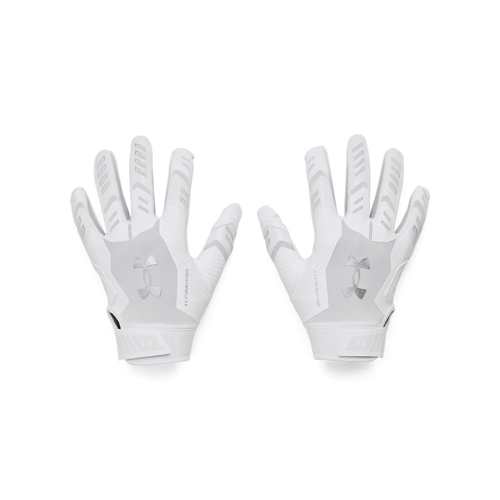 Under Armour Boys' F9 Nitro Football Gloves, (100) White/Distant Gray/Metallic Silver, Small