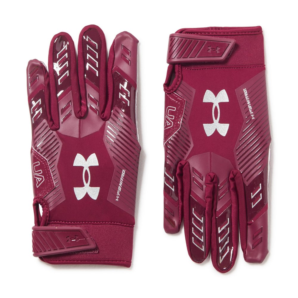 Under Armour Men's F9 Nitro Football Gloves, (609) Maroon/Sedona Red/Metallic Silver, X-Large