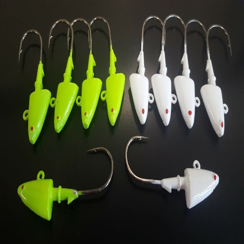 10 "New Shad Jig Head Pompano Fluke Lure B/N Ultra Point Hook-5 Char & 5 White 1/4oz