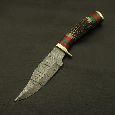 Custom Made Hand Forged Damascus Hunting/skinning Knife - Stag/antler Hand with Sheath