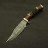 Custom Made Hand Forged Damascus Hunting/skinning Knife - Stag/antler Hand with Sheath view 1