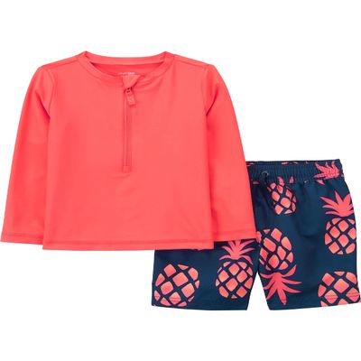 Simple Joys by Carter's Boy's Swimsuit Trunk and Rashguard, Navy Pineapple, 18M