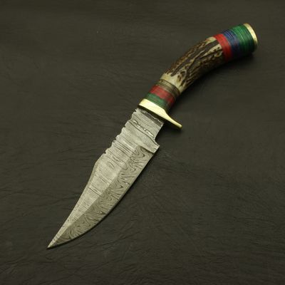 Custom Made Hand Forged Damascus Hunting/skinning Knife - Stag/antler Hand with Sheath