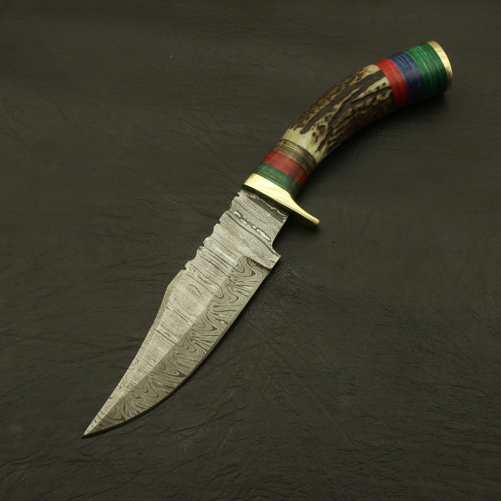 Custom Made Hand Forged Damascus Hunting/skinning Knife - Stag/antler Hand with Sheath
