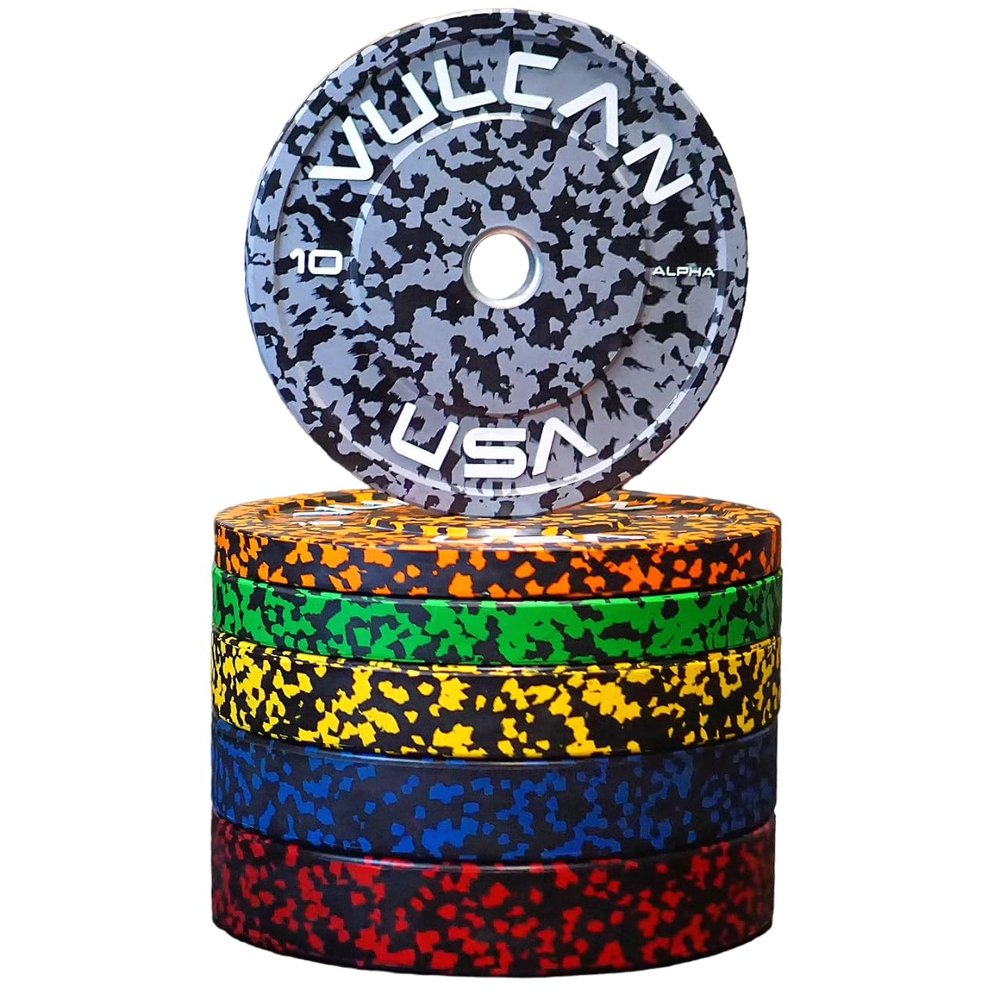Vulcan Alpha Olympic Bumper Plates Pair  Enhanced Noise Reduction, Color-Coded Rubber Weightlifting Plates for Home Gym Equipment  Compatible with Standard IWF Olympic Bars