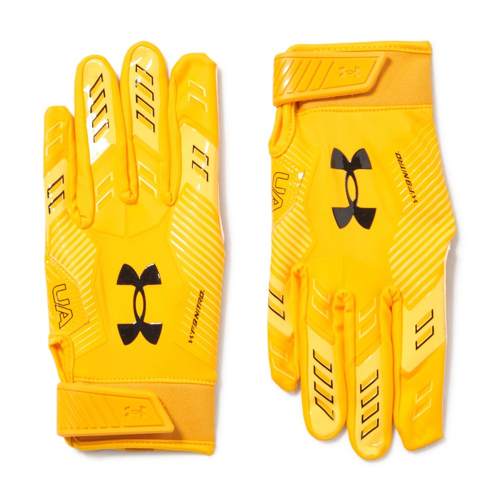 Under Armour Men's F9 Nitro Football Gloves, (750) Steeltown Gold/Taxi/Black, Medium