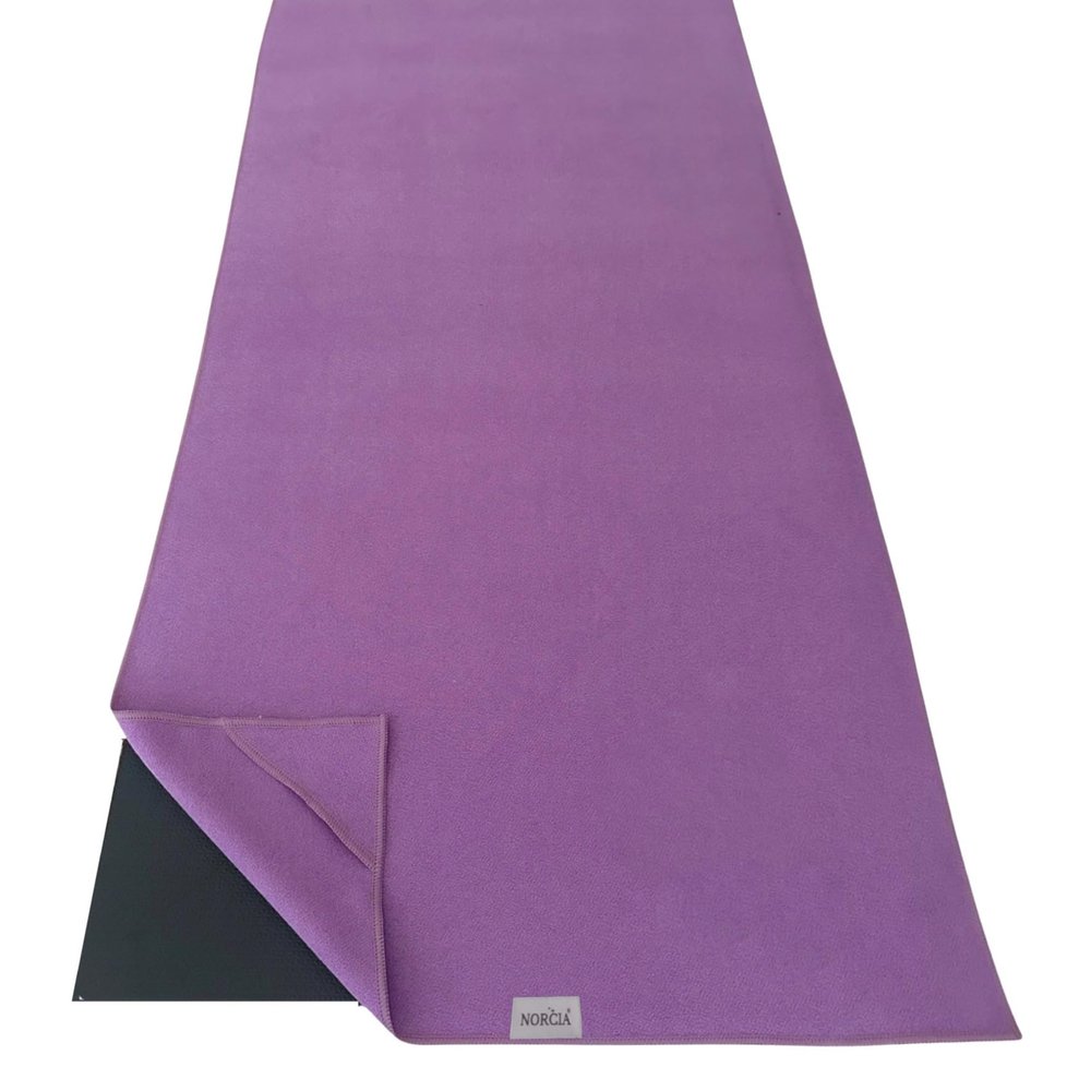 NORCIA Yoga Towel, Non Slip Hot Yoga Mat Towel with Corner Pockets, Mat-Sized 24" x 72", 100% Microfiber Sweat Absorbent, Perfect for Hot Yoga, Bikram, Pilates and Yoga Mats (Purple)