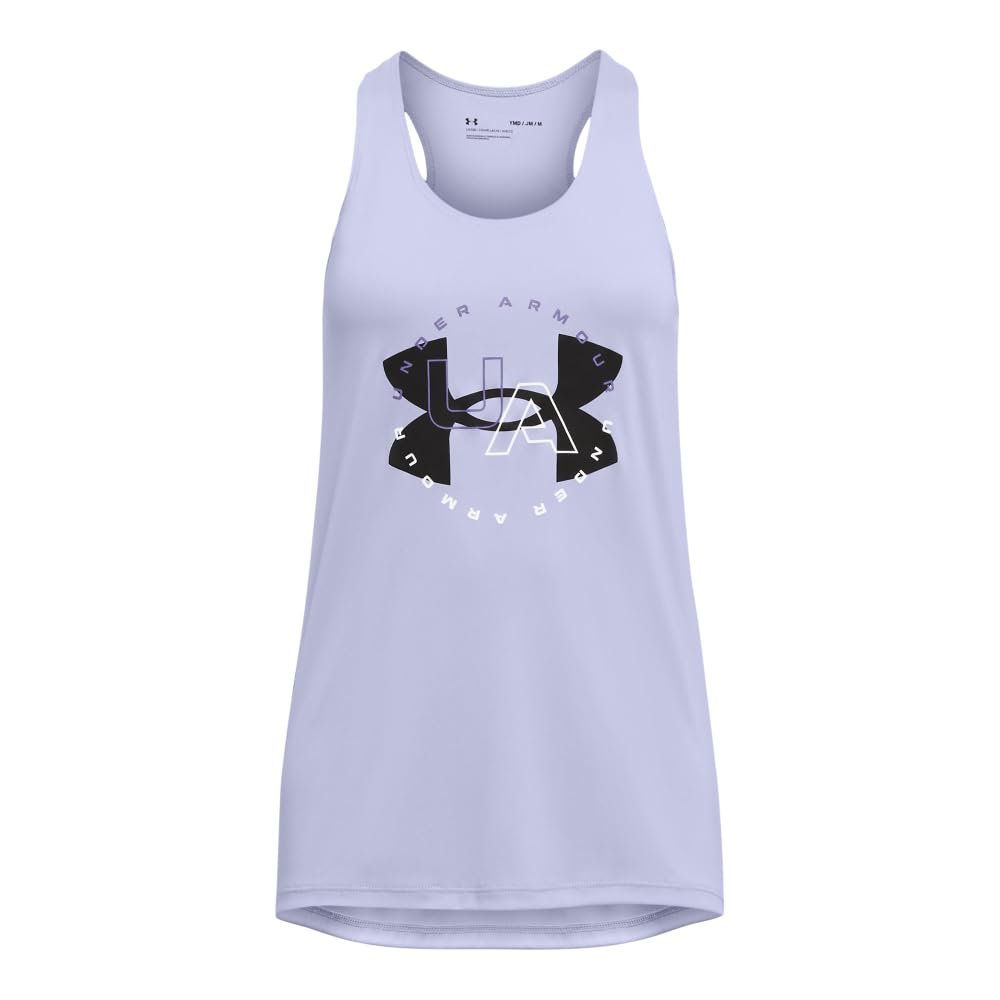 Under Armour Girls' Tech Big Logo Tank, (539) Celeste / / Black, Youth X-Large