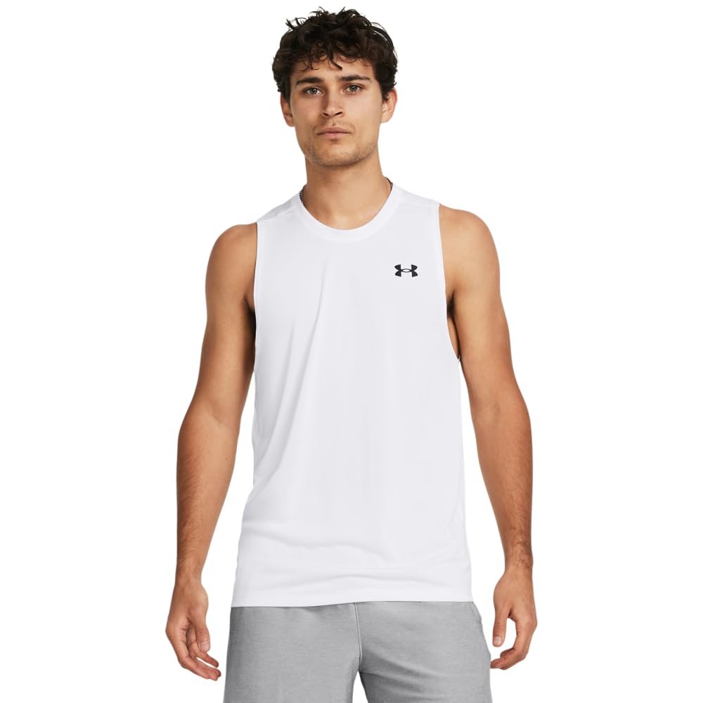 Under Armour Men's Tech Tank Top, (100) White / / Black, X-Small