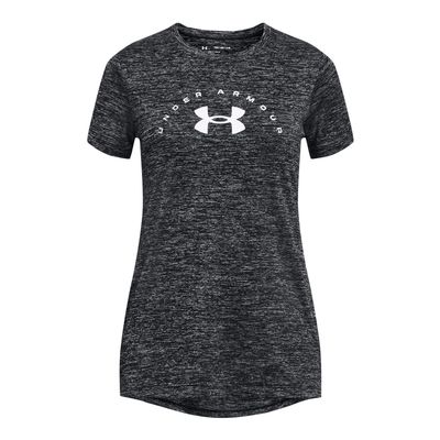 Under Armour Girls' Tech Twist Arch Big Logo Short-Sleeve Crew Neck T-Shirt, (003) Black / / White, Large