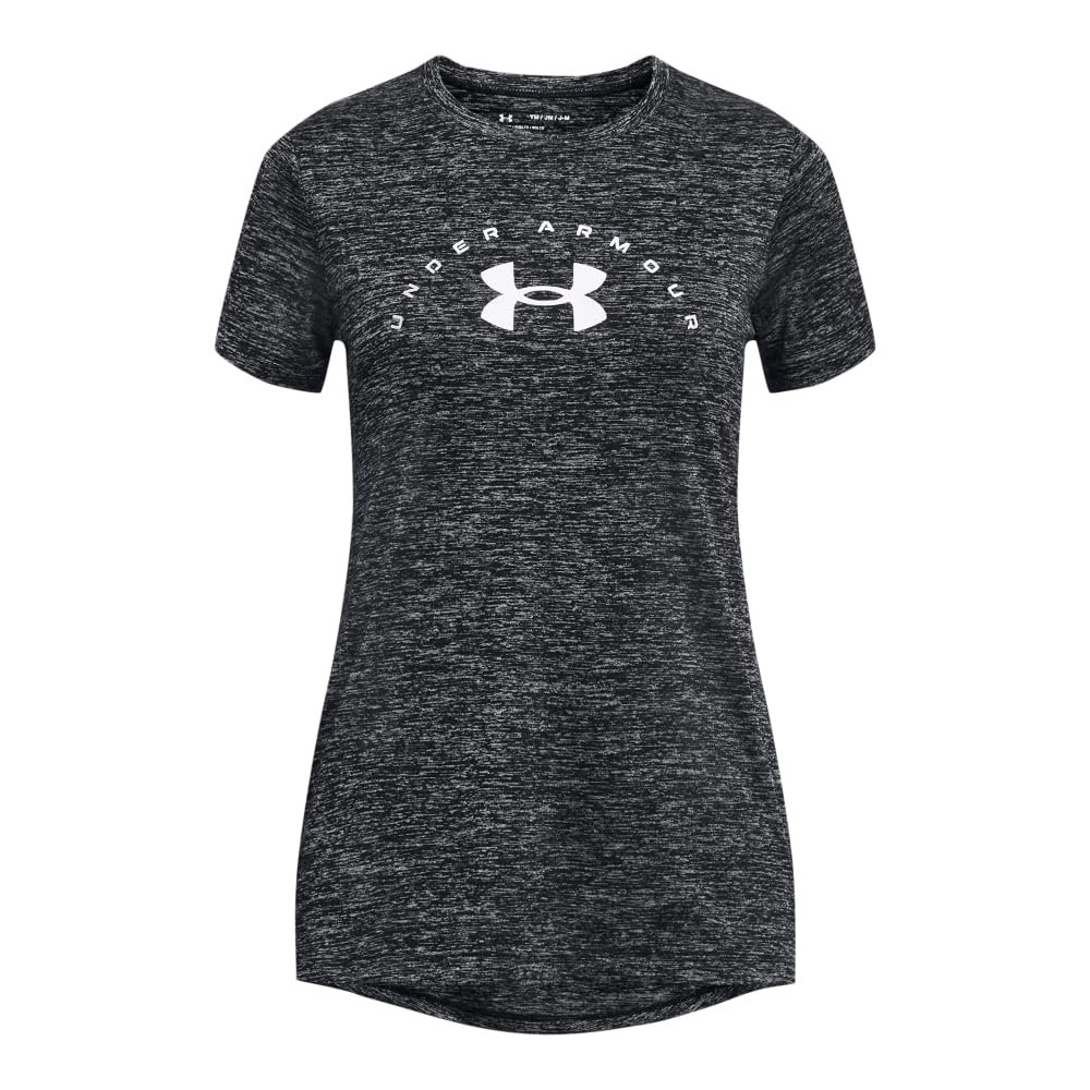 Under Armour Girls' Tech Twist Arch Big Logo Short-Sleeve Crew Neck T-Shirt, (003) Black / / White, Large