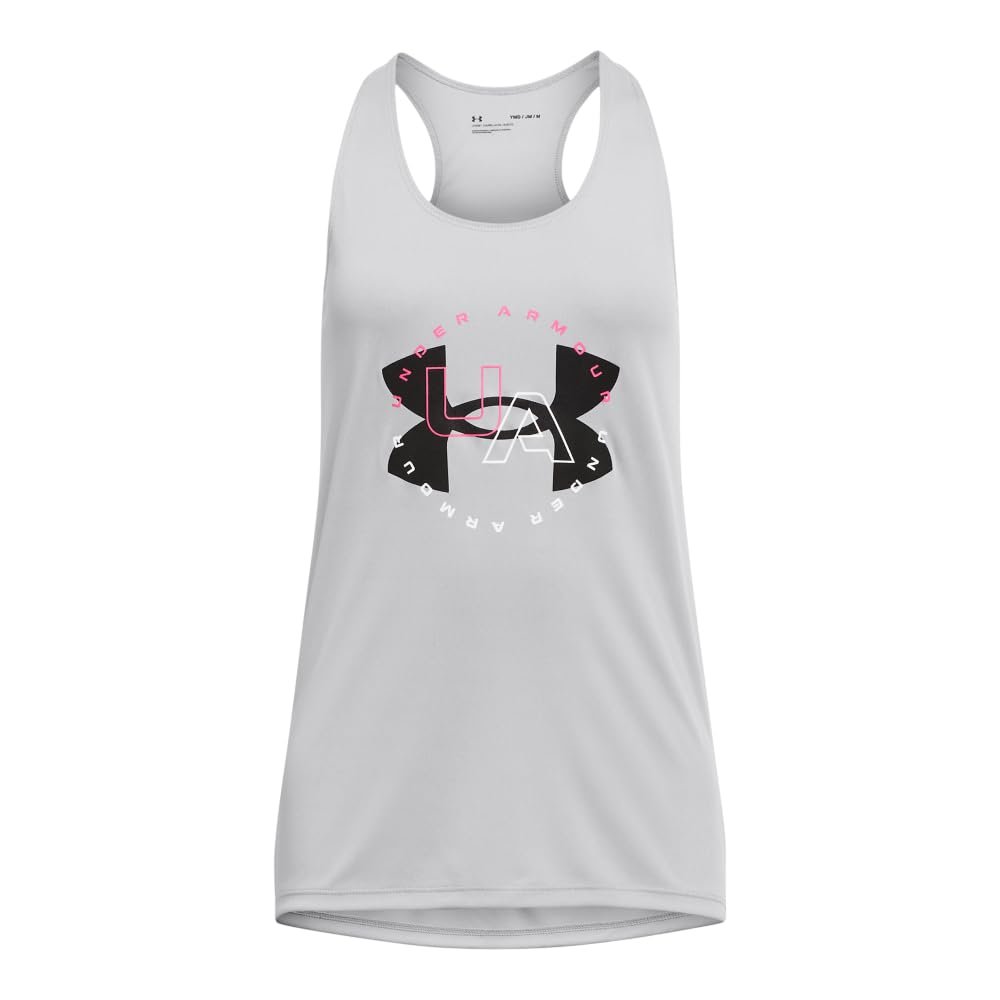 Under Armour Girls' Tech Big Logo Tank, (011) Mod Gray / / Black, Youth X-Small