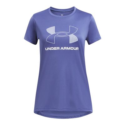 Under Armour Girls' Tech Big Logo Short Sleeve T Shirt, (561) Starlight / / White, Large
