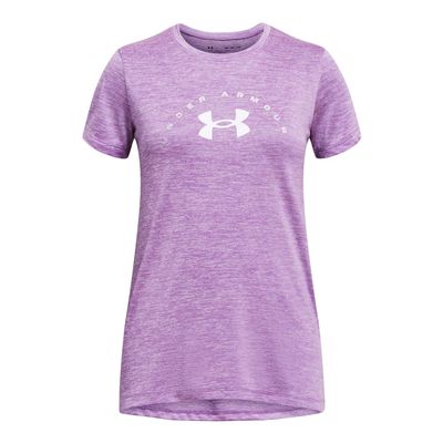 Under Armour Girls' Tech Twist Arch Big Logo Short-Sleeve Crew Neck T-Shirt, (561) Provence Purple / / White, X-Small