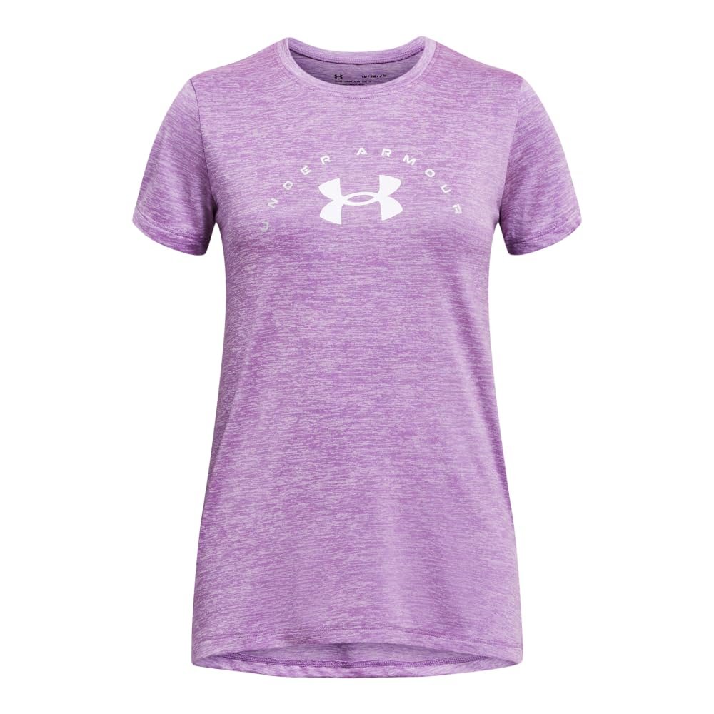 Under Armour Girls' Tech Twist Arch Big Logo Short-Sleeve Crew Neck T-Shirt, (561) Provence Purple / / White, X-Small
