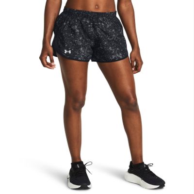 Under Armour Womens Fly by Printed Shorts, (001) Black/Black/Reflective, X-Small