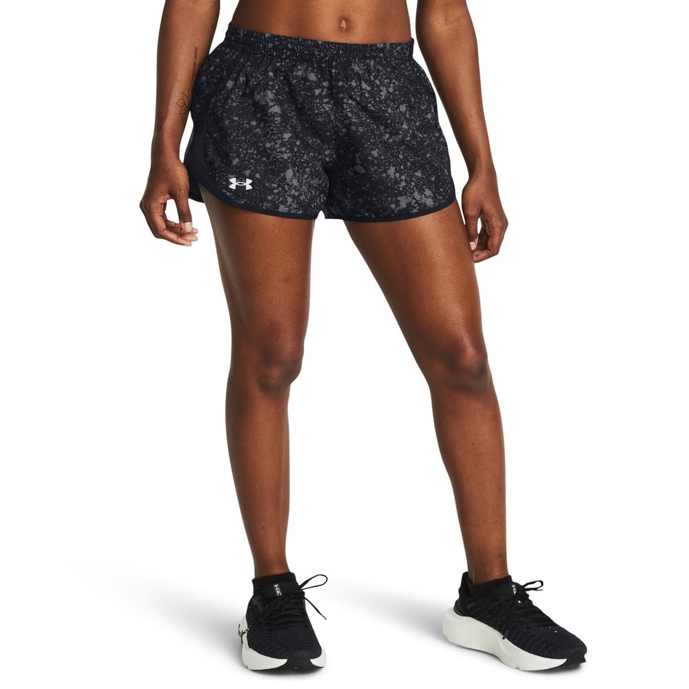 Under Armour Womens Fly by Printed Shorts, (001) Black/Black/Reflective, X-Small