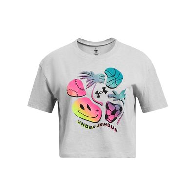 Under Armour Girls' Palm Sport Short Sleeve T Shirt, (011) Mod Gray Light Heather / / Black, Large