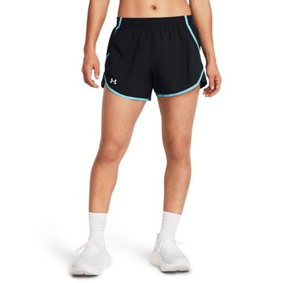 Under Armour Womens Fly by Shorts, (005) Black/Sky Blue/Reflective, X-Small