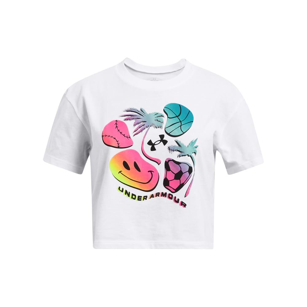 Under Armour Girls' Palm Sport Short Sleeve T Shirt, (100) White / / Black, X-Large