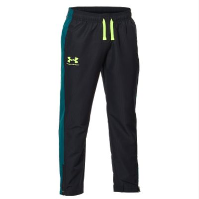 Under Armour Boys' Sportstyle Woven Pants, (004) Black/Hydro Teal/High-Vis Yellow, X-Small