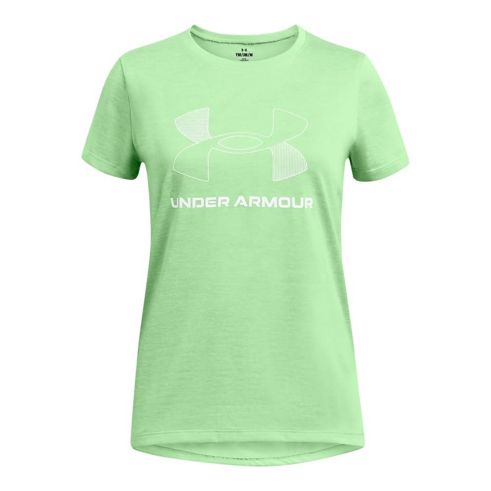 Under Armour Girls' Tech Big Logo Twist Short Sleeve T Shirt, (309) Aloe / / White, Medium