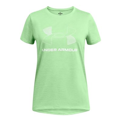 Under Armour Girls' Tech Big Logo Twist Short Sleeve T Shirt, (309) Aloe / / White, Large