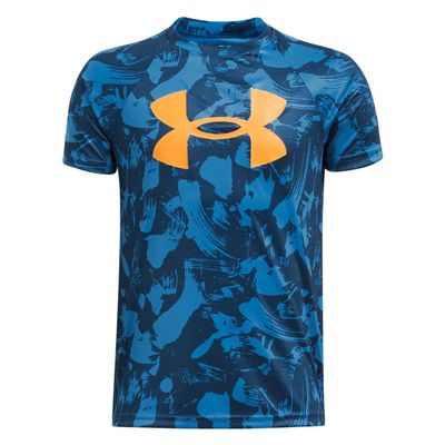 Under Armour Boys Tech Big Logo Printed Short-Sleeve T-Shirt, (406) Photon Blue / / Nova Orange, X-Small
