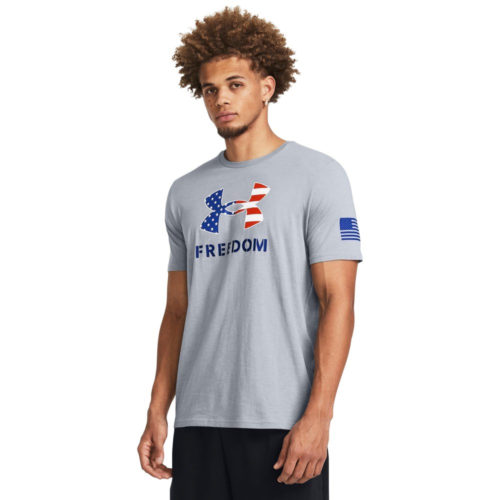 Under Armour Men's Freedom Graphic Short Sleeve T-Shirt, (035) Steel Medium Heather/Royal/Logo, Large