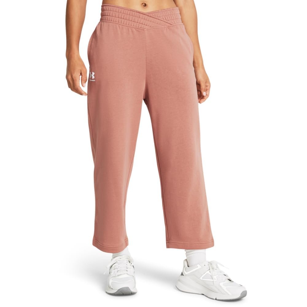 Under Armour Women's Rival Terry Wide Leg Crop Pants, (696) Canyon Pink / / White, Medium