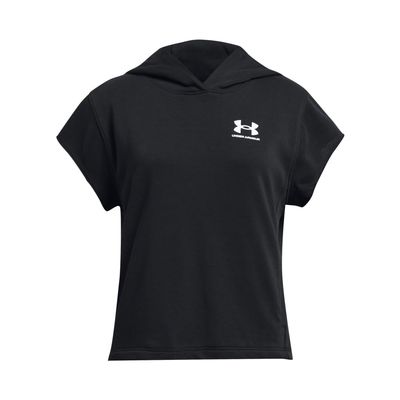Under Armour Girls' Rival Terry Short Sleeve Cut Hoodie, (001) Black / / White, Small