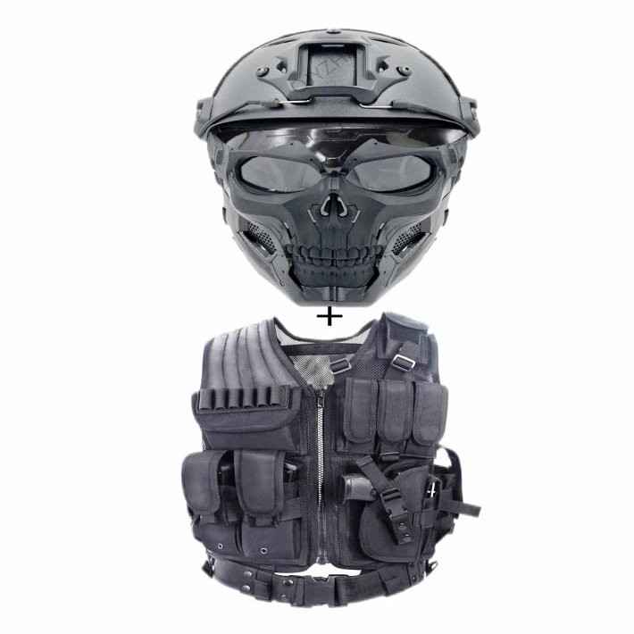 PJ Tactical Fast Helmet and Airsoft Mask Skull Full Mask Tactical Vest Outdoor Ultra-Light Breathable Training Vest Kit