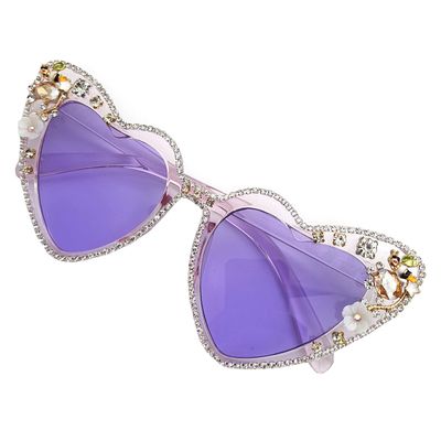 helena Love Heart Shaped Rhinestone Flower Sunglasses Women Stylish Love Eyeglasses (purple)