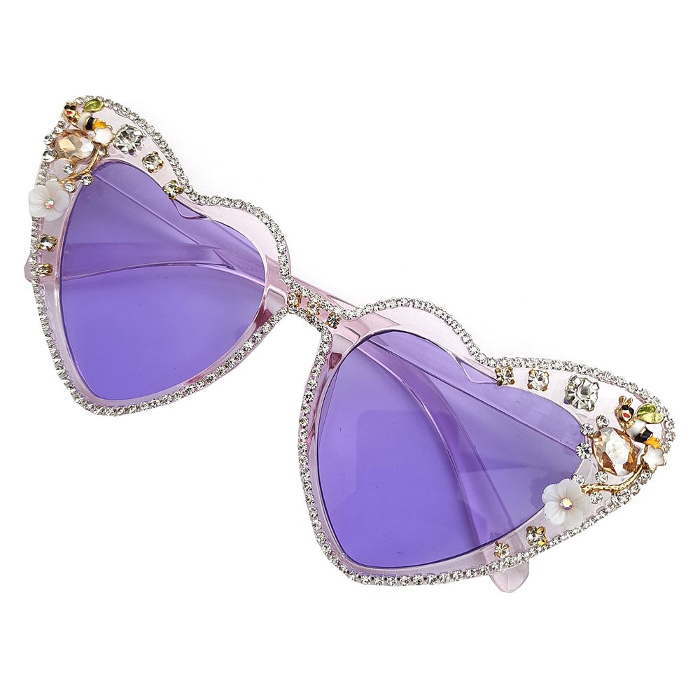 helena Love Heart Shaped Rhinestone Flower Sunglasses Women Stylish Love Eyeglasses (purple)