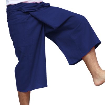 RaanPahMuang Thai Fisherman Shorts Men/Women, Loose Yoga, Pirate, Harem Pants, 100% Cotton, Unisex Kimono Pants, XX-Large-3X-Large, Bitter Blue