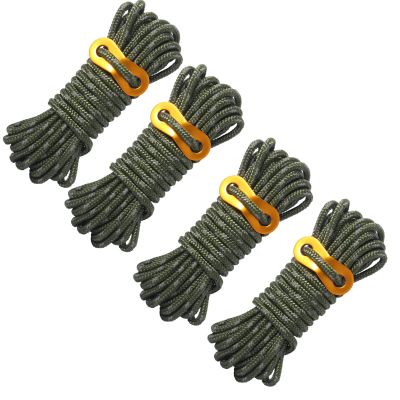 Camping tent guy ropes, Outdoor Guy Lines Tent Cords, AOPANDA with Aluminum Alloy Buckle for camping rope, Suitable for Camping, Outdoor Sports(4mm,13ftgreen4pack)