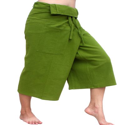 RaanPahMuang Thai Fisherman Shorts Men/Women, Loose Yoga, Pirate, Harem Pants, 100% Cotton, Unisex Kimono Pants, XX-Large-3X-Large, Fresh Green