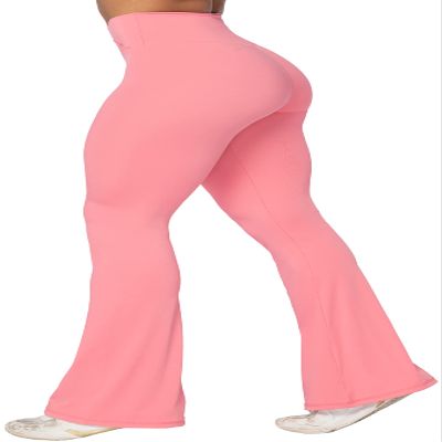 Sunzel Flare Leggings, Crossover Yoga Pants with Tummy Control, High-Waisted and Wide Leg, 32" Inseam, Bubble Pink Medium