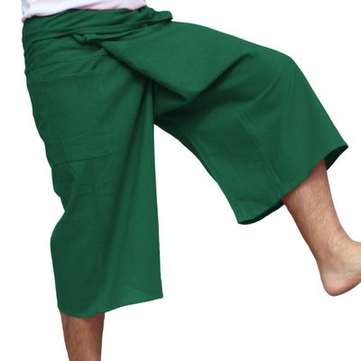 RaanPahMuang Thai Fisherman Shorts Men/Women, Loose Yoga, Pirate, Harem Pants, 100% Cotton, Unisex Kimono Pants, XX-Large-3X-Large, Bitter Green