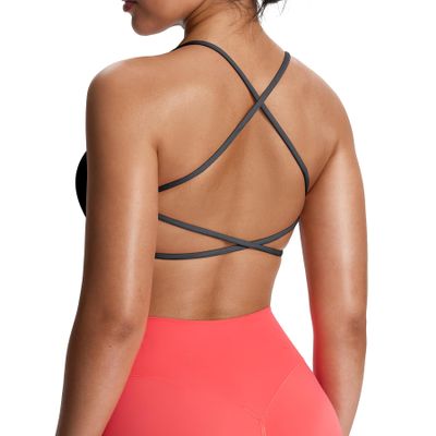 Aoxjox Women's Workout Sports Bras Fitness Trinity Ivy Low Impact Bra Yoga Crop Tank (Iron Grey, XX-Large)