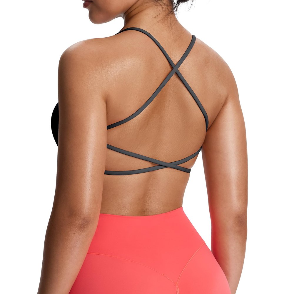 Aoxjox Women's Workout Sports Bras Fitness Trinity Ivy Low Impact Bra Yoga Crop Tank (Iron Grey, XX-Large)