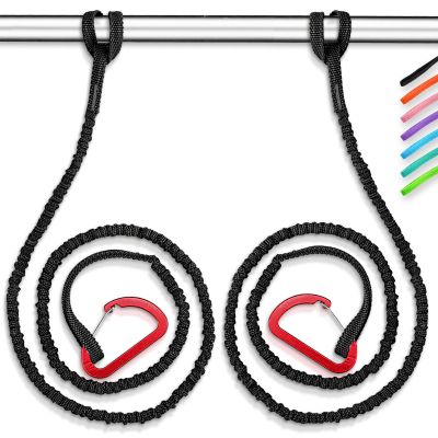 OCEANBROAD Kayak Paddle Leash with D-Ring Stretchable Bungee Strap Lanyard Rope for SUP Kayaking Boating Canoeing Fishing Pole Rod 4-7 Feet Black 4 Pack
