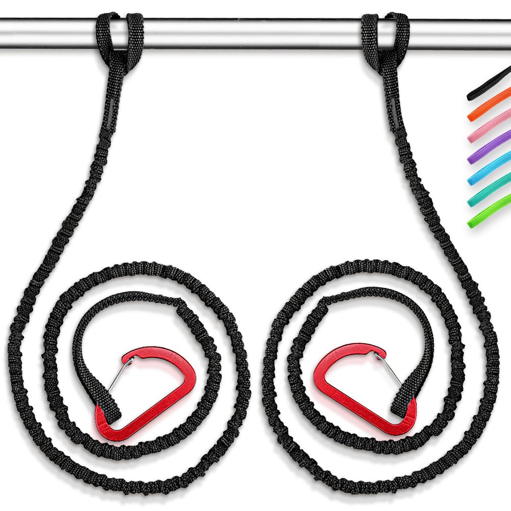 OCEANBROAD Kayak Paddle Leash with D-Ring Stretchable Bungee Strap Lanyard Rope for SUP Kayaking Boating Canoeing Fishing Pole Rod 4-7 Feet Black 4 Pack