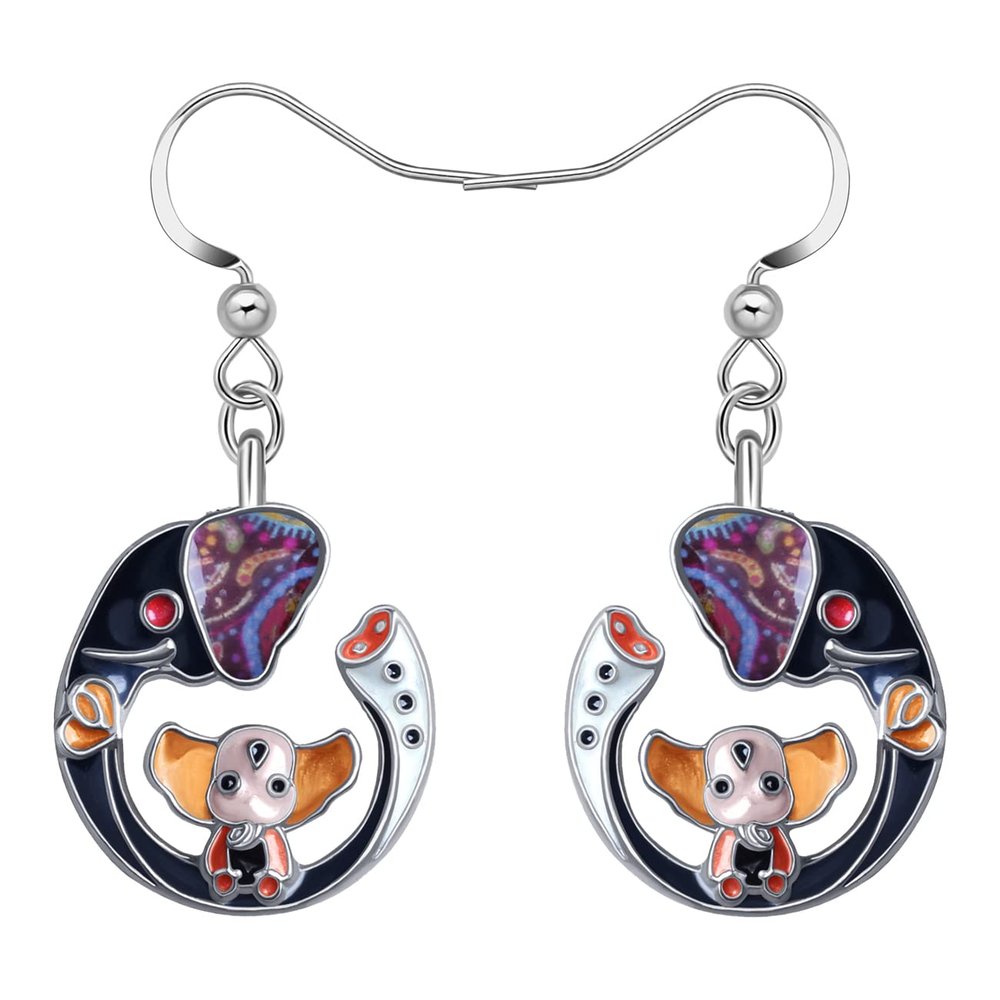NEWEI Cute Enamel Alloy Elephant Earrings Dangle Drop Jewelry for Women Gift Accessories Charms