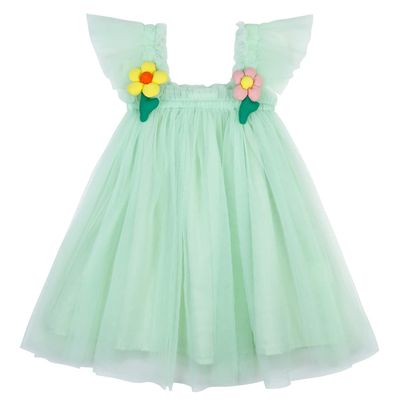 AGQT Baby Girls Tulle Tutu Dress Sleeveless Toddler Tutu Dresses Birthday Party Gowns Wedding Layered Lace Holiday Mini Dress with Cartoon Flower Light Green Size 18-24 Months