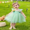 AGQT Baby Girls Tulle Tutu Dress Sleeveless Toddler Tutu Dresses Birthday Party Gowns Wedding Layered Lace Holiday Mini Dress with Cartoon Flower Light Green Size 18-24 Months view 3