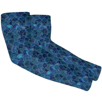 bisibuy Blue Gradient Fish Scale Cooling Sun Sleeves UV Protection Sport Arm Sleeves Arm Cover Sleeve for Men Women