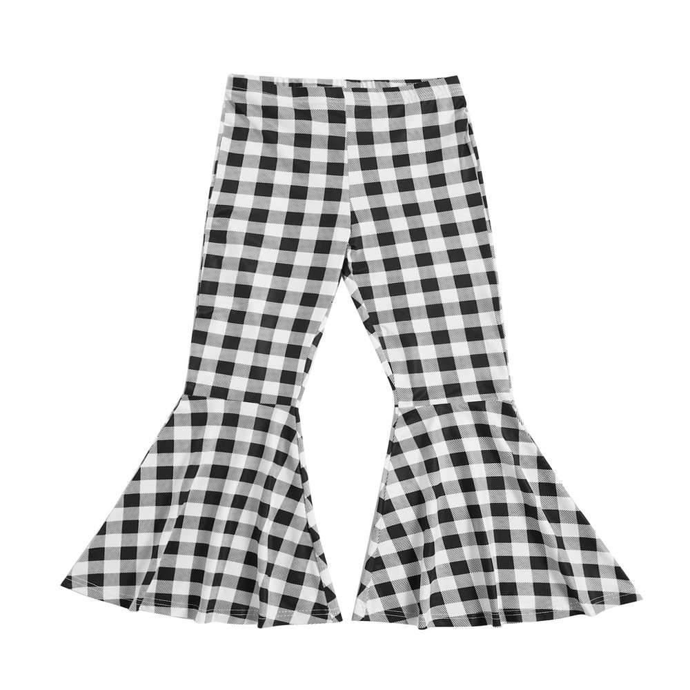 WDIRARA Girl's Flare Pants High Waisted Elastic Waist Bell Bottom Casual Pants Black and White 10Y