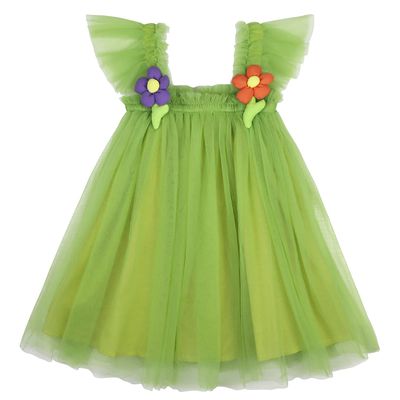 AGQT Baby Girls Tulle Tutu Dress Sleeveless Infant Tutu Dresses Birthday Party Holiday Wedding Layered Lace Mini Layers Dress with Cartoon Flower Light Pink Size 6-12 Months