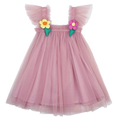 AGQT Baby Girls Tulle Tutu Dress Sleeveless Toddler Flower Girls Dresses Birthday Party Gowns Wedding Layered Lace Holiday Mini Dress with Cartoon Flower Dark Pink Size 12-18 Months